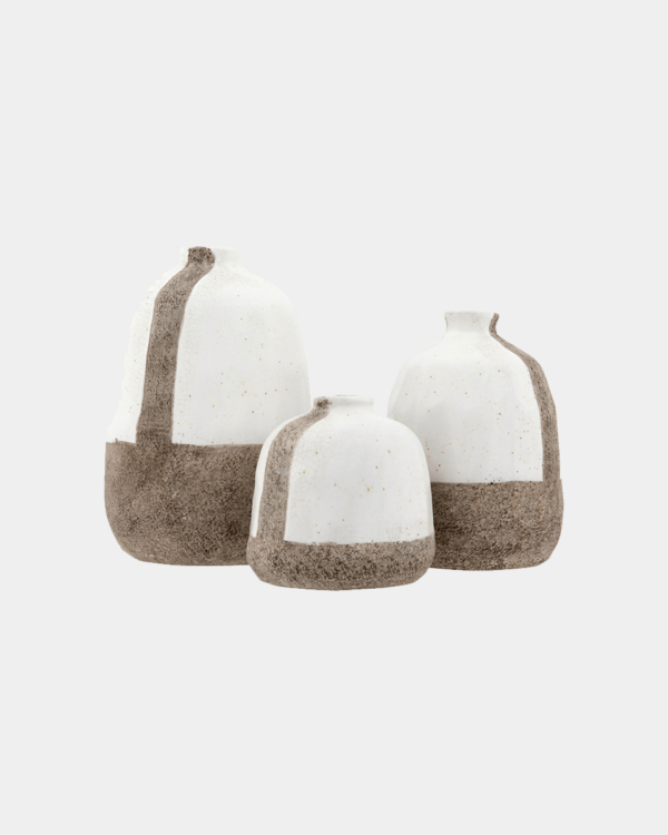 3R Studios White and Grey Terracotta Vases with Vertical Stripe