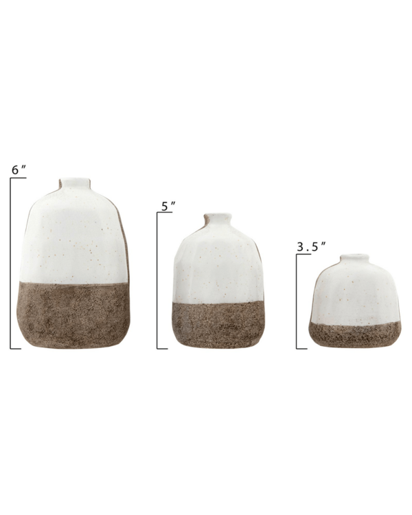 3R Studios White and Grey Terracotta Vases with Vertical Stripe